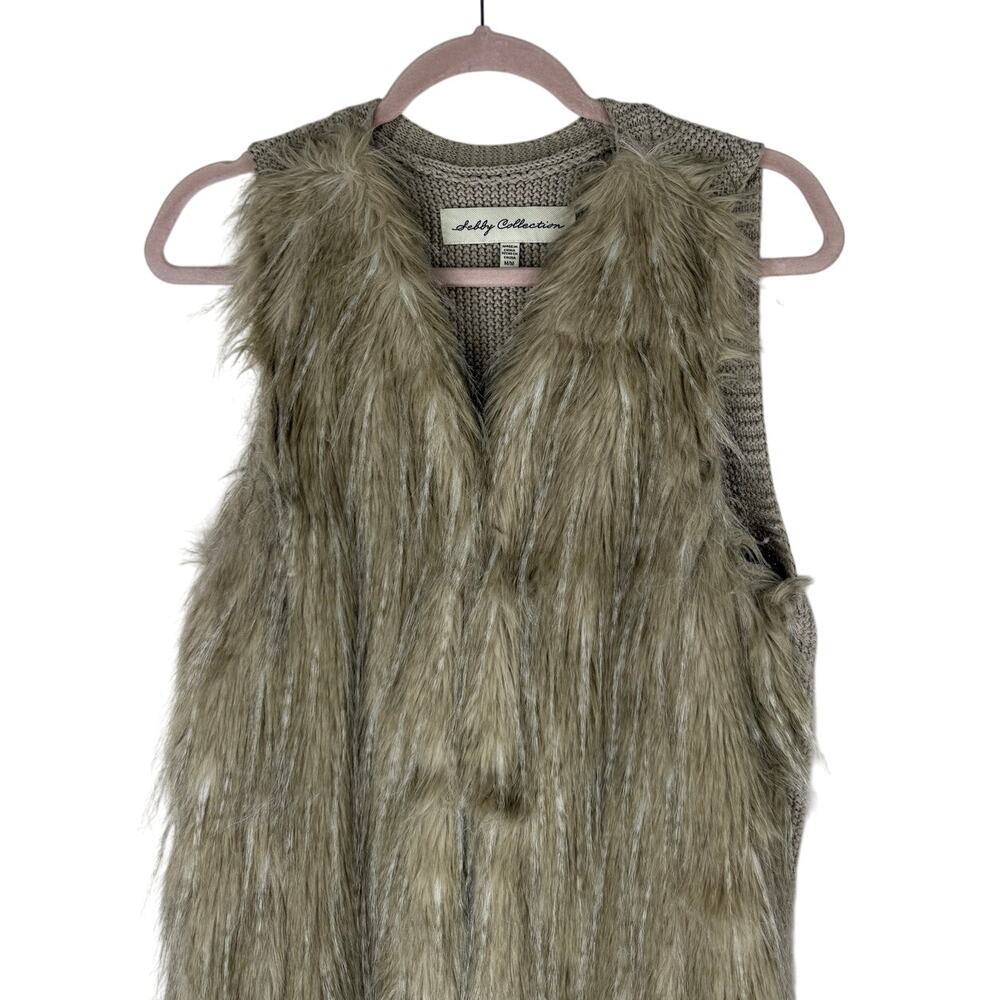 Sebby Collection Beige Faux Fur Hook & Loop Closure Sweater Vest Top Size M - Picture 2 of 9